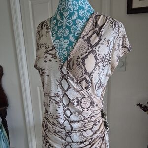 Jennifer Lopez Snake-Print Wrap Dress in Cream and Brown